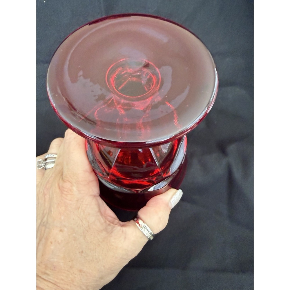 Red Glass Goblet Glossy Round Unisex Adults Drinkware Pressed 4.5 Inch - Picture 5 of 6